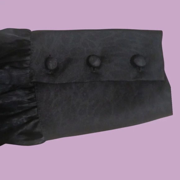 Rachel Zoe Womens Black Satin Long Sleeve Blouse With Rhinestone Buttons XSmall - Picture 5 of 8